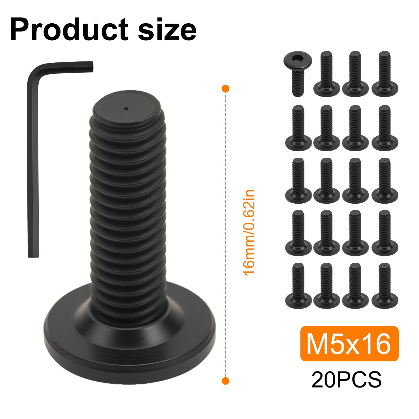 20 PzViti M5, Viti a Testa Svasata con Esagono Incassato, M5 x 16 mm Assortimento di Bulloni Viti a Brugola a Testa Piatta Nero per Macchine, con Chiave