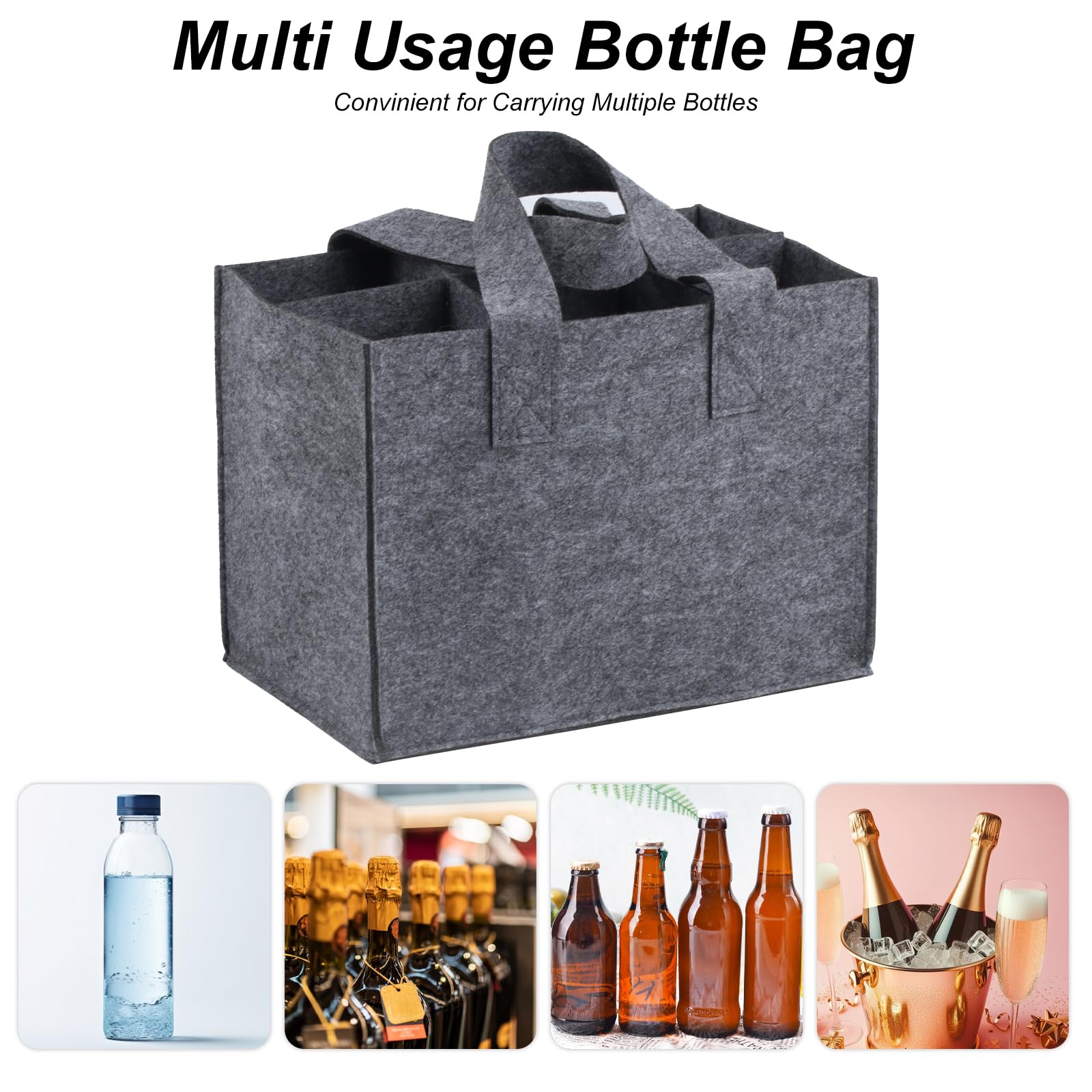 Zestaw 2 uchwytów na butelki 6 butelek, torebka męska wielokrotnego użytku uchwyt na piwo filcowa torba na napoje, kosz na napoje na 6 butelek torba piknikowy uchwyt na napoje