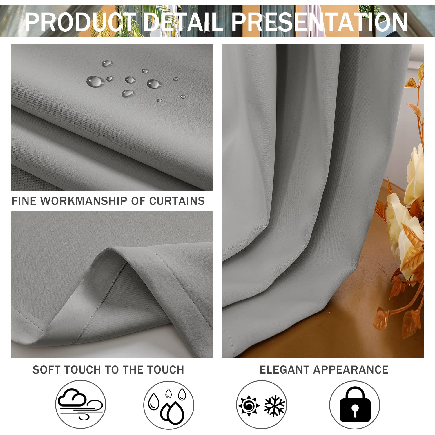 Outdoor Vorhang Blickdicht Wasserdicht Wetterfest Blackout Outdoorvorhänge mit ösen, Sichtschutz Sonnenschutz Gardine/Vorhänge for Patio Balkon Pavillon,Grau,1 Stück|155x213CM(BxH)
