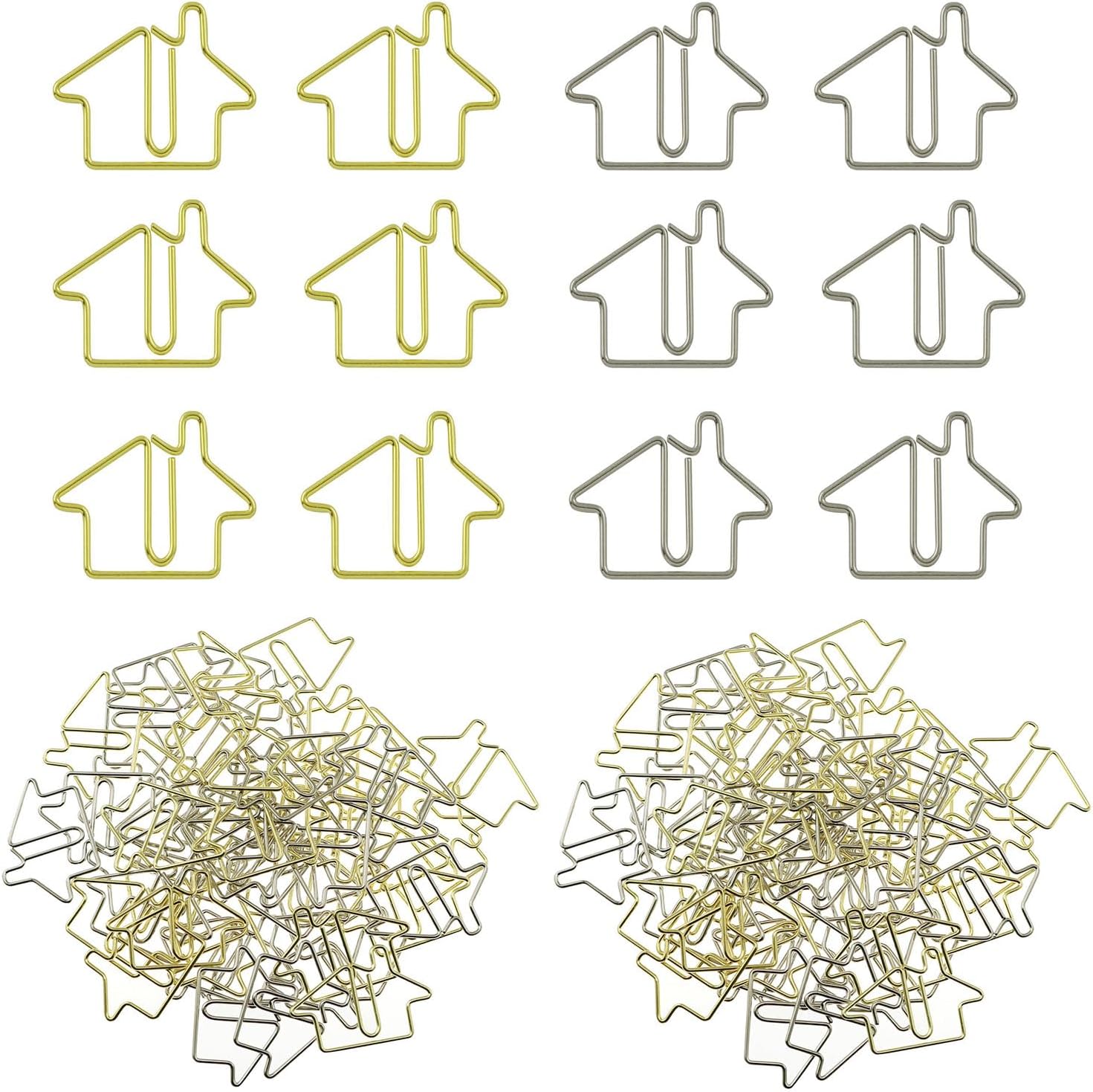 XGNG 120PCS Real Estate Agent Supplies Gold Silver Fun Paperclips Bulk House Shaped Paper Clips Bookmarks for Kids Student School Office Home Classroom Desk Accessories Gift