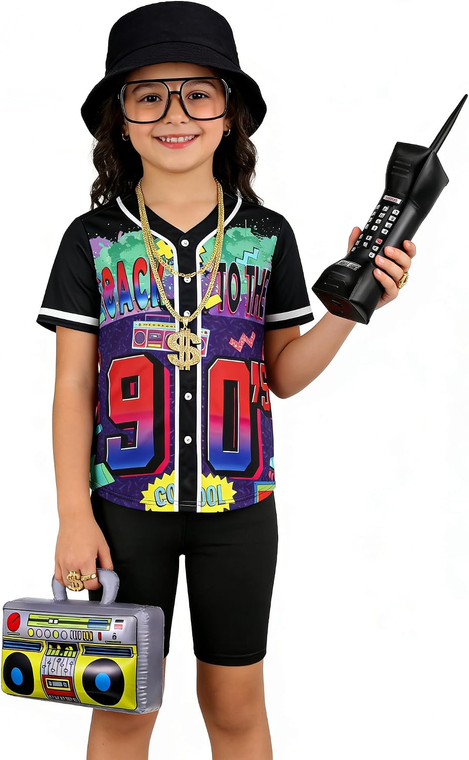 Kid 80s 90s Hip Hop Costume Baseball Jerseys For Girls 8 Pcs Set Halloween Cosplay