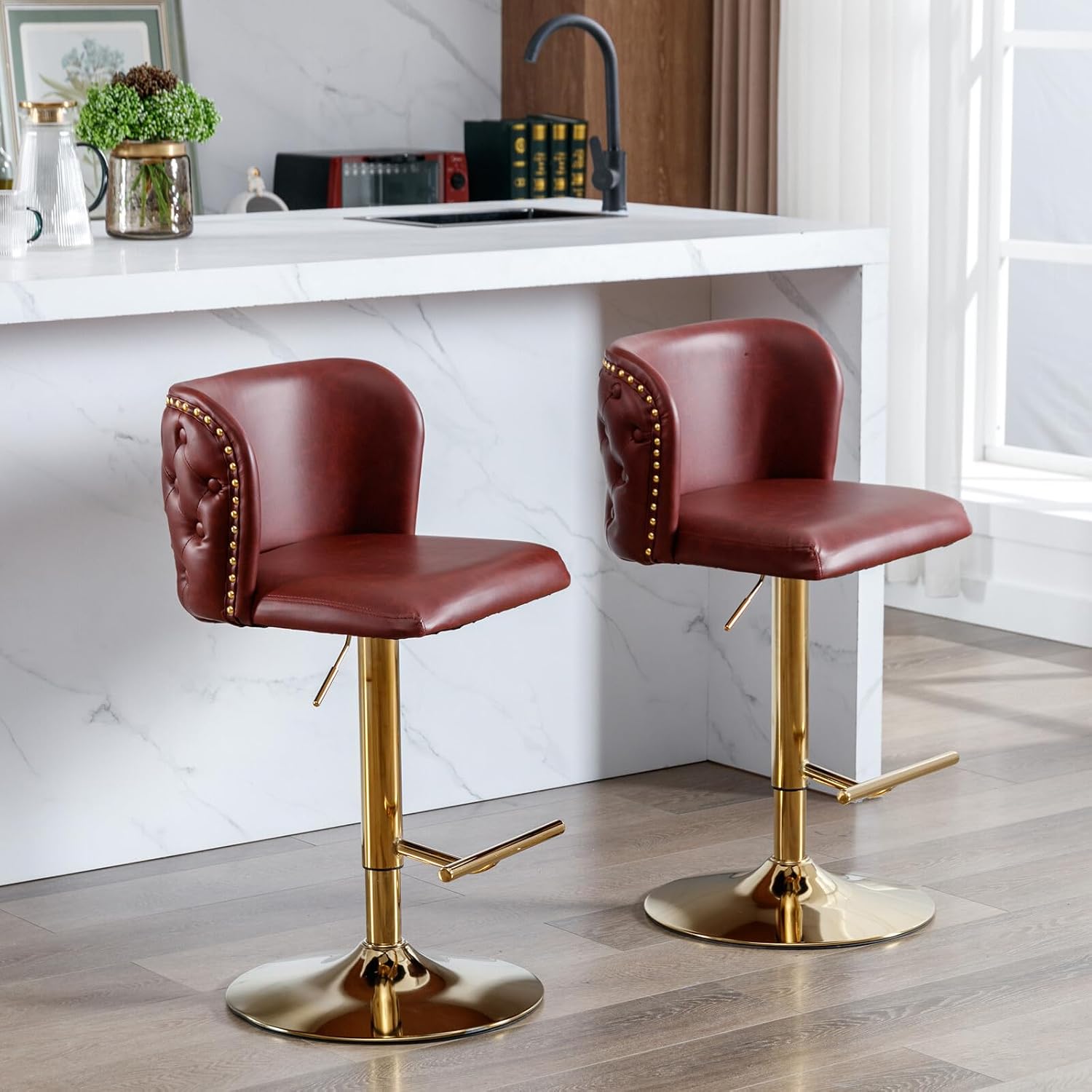 Chair Adjustable Height Swivel Chair Simple Assembly Metal bar stools 360 Degree Swivel Barstool Set of 2 for Dorm, Recreation Game Room