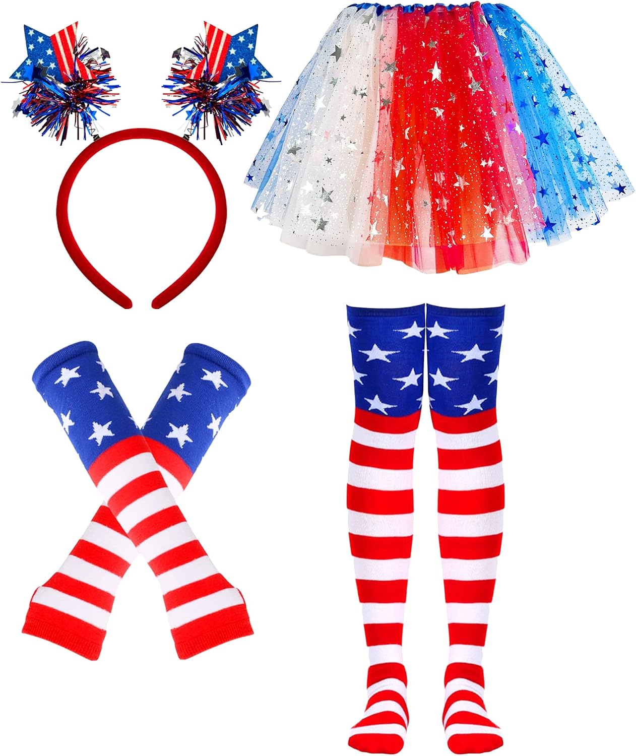 Dolkoic 250 Years 4th of July Tutu Set With Independence Day Headband Red White and Blue Tutu Patriotic Costume Accessories for Women 80s Halloween