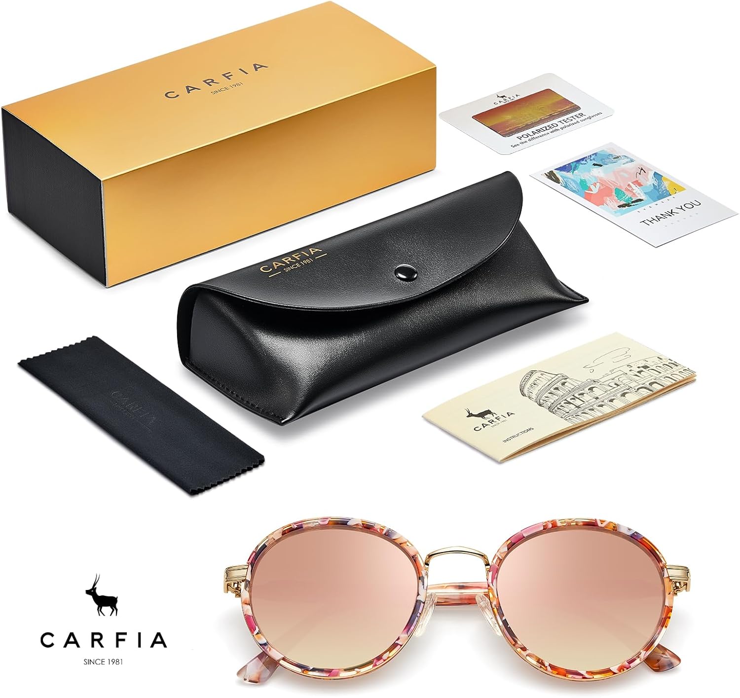 CARFIA Acetate-Metal Frame Round Sunglasses for Women Polarized UV Protection Stylish Designer Eyewear CA1951
