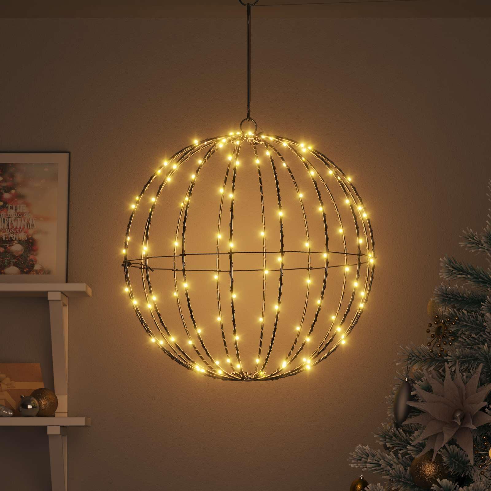 Sfera natalizia con 160 LED in metallo, bianco caldo, 50 x 50 x 52 cm