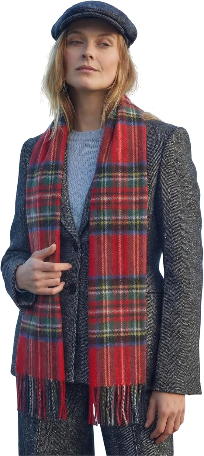 Biddy Murphy 100% Irish Wool Scarf for Women & Men, Soft & Warm, Plaid Tartan, 12" x 71", Made in Ireland
