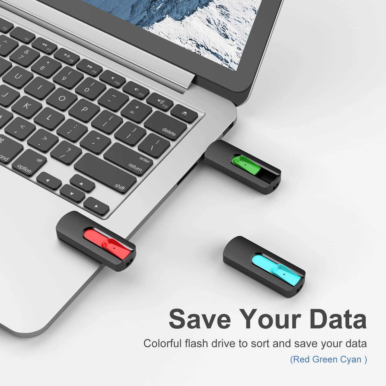 Aiibe Unidad flash de 32 GB, 3 unidades USB 3.0 de 32 GB, unidad USB de 32 GB, unidades de salto de 32 GB, unidades de memoria con cremallera (32 G, rojo, verde, cian)
