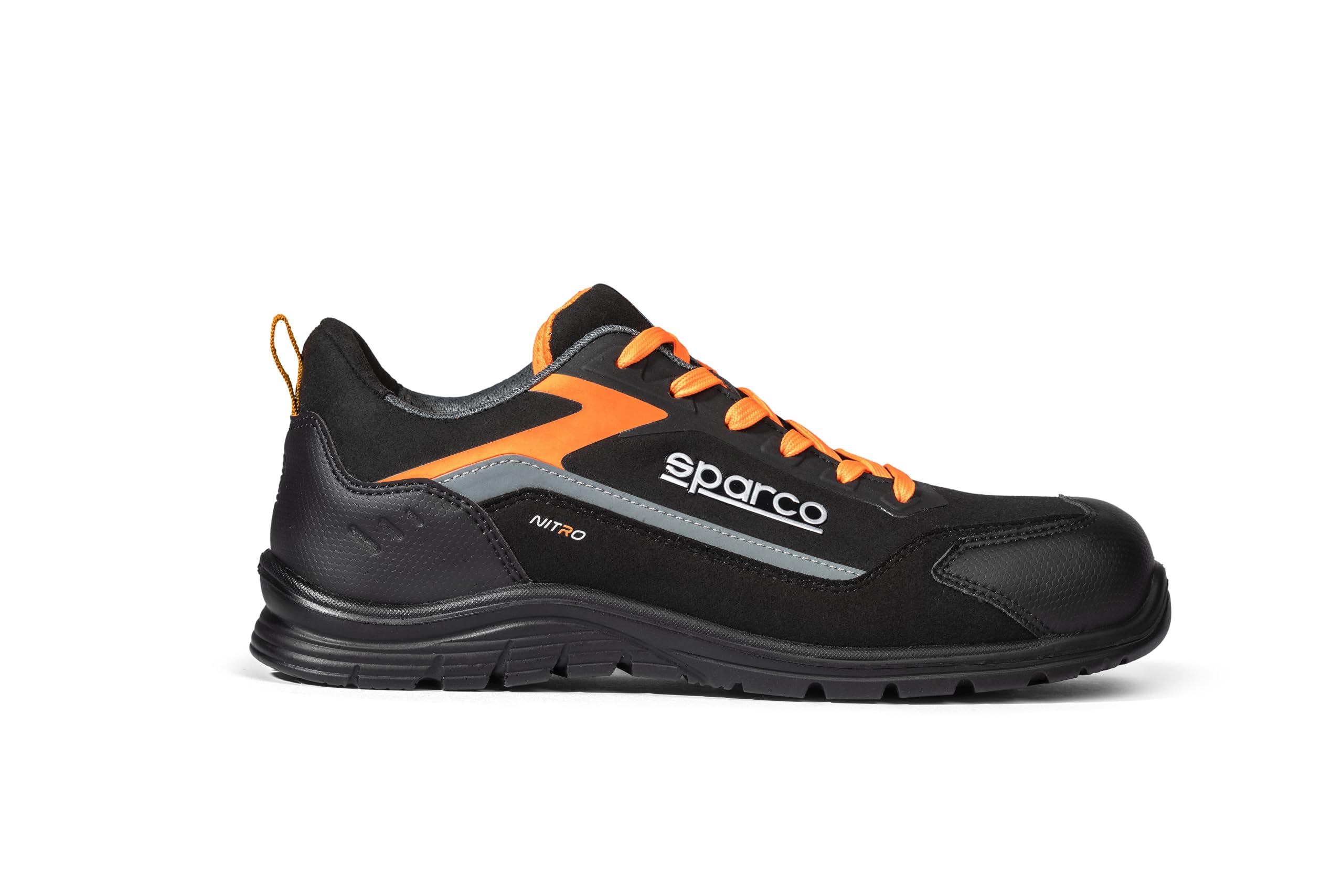 Sparco - Nitro ESD S3L SR FO - Zapatos de Seguridad para Correr Unisex - Calzado de Trabajo Impermeables - Puntera compuesta - Suela Antideslizante - Transpirables, Nero Arancione Fluo, 36 EU