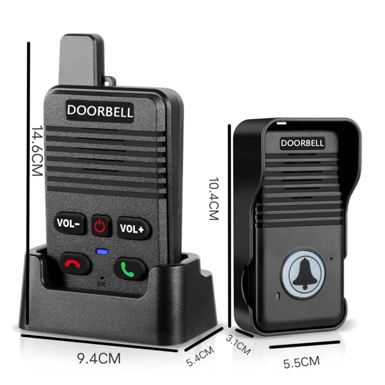 Interphone Vocal sans Fil Duplex, Sonnette de Porte Audio Longue Distance(Black)