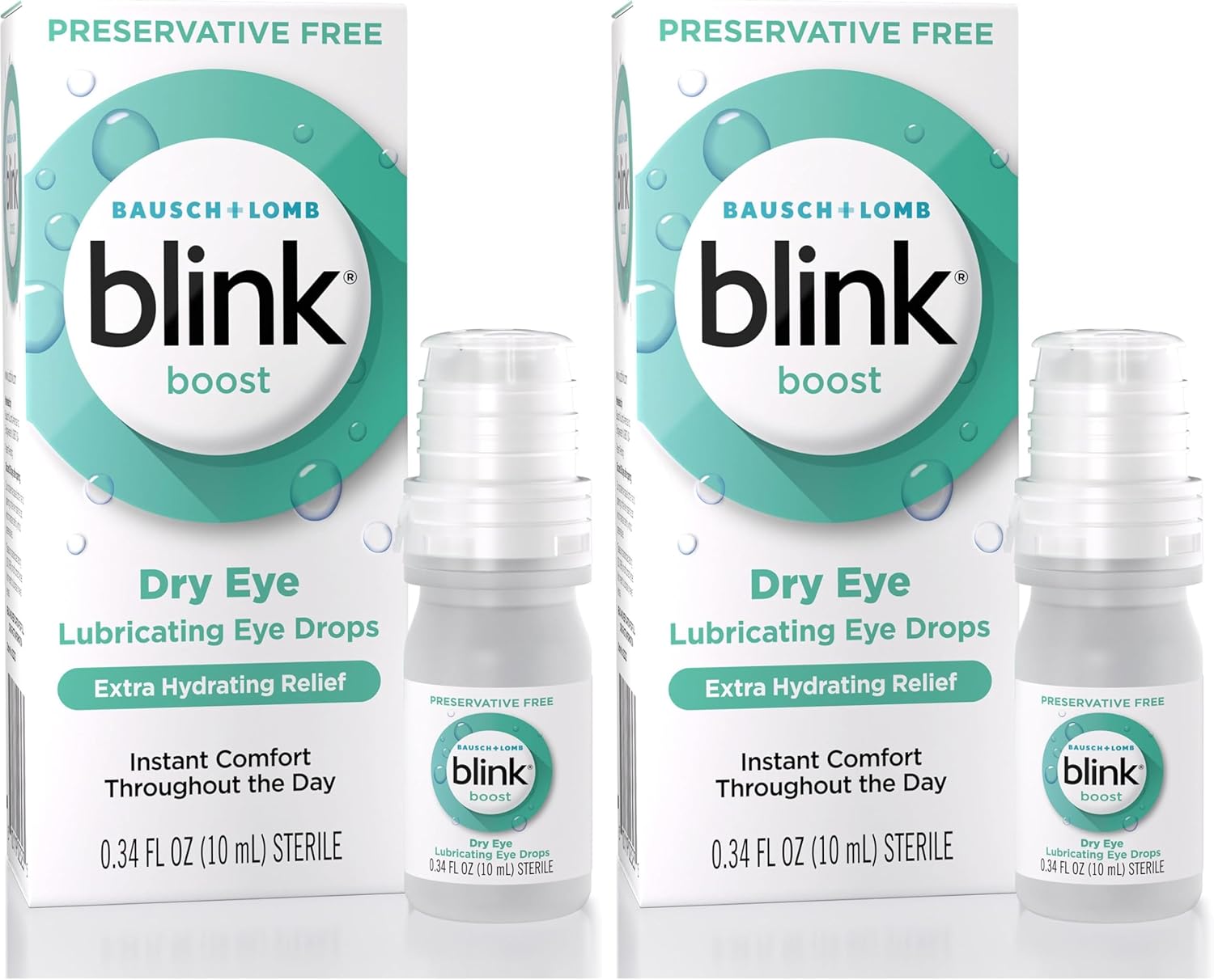 BLINK Boost Preservative-Free Lubricating Eye Drops, Moisturizing & Soothing for Mild Dry Eyes, with Hyaluronate, Hydrating Relief, Contact Lens Friendly, 0.34 FL Oz, (Pack of 2)