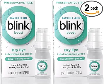 BLINK Boost Preservative-Free Lubricating Eye Drops, Moisturizing & Soothing for Mild Dry Eyes, with Hyaluronate, Hydrating Relief, Contact Lens Friendly, 0.34 FL Oz, Pack of 2