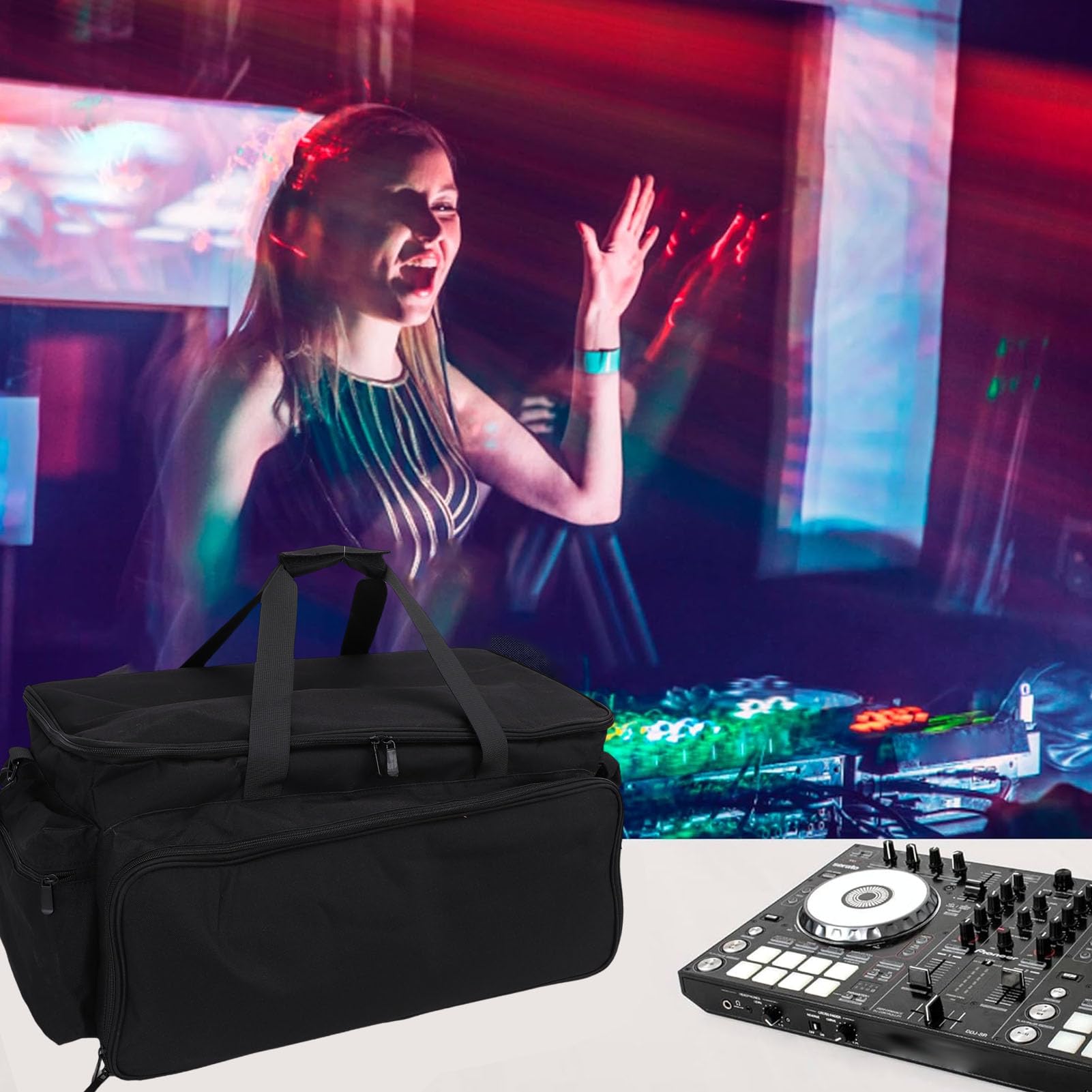 Bolsa para Cables de DJ, Bolsa para DJ de Gran Capacidad con 6 Divisores Desmontables y Forro de Espuma Gruesa, para Equipos de, Mezclador, Tocadiscos, Micrófono, Acces