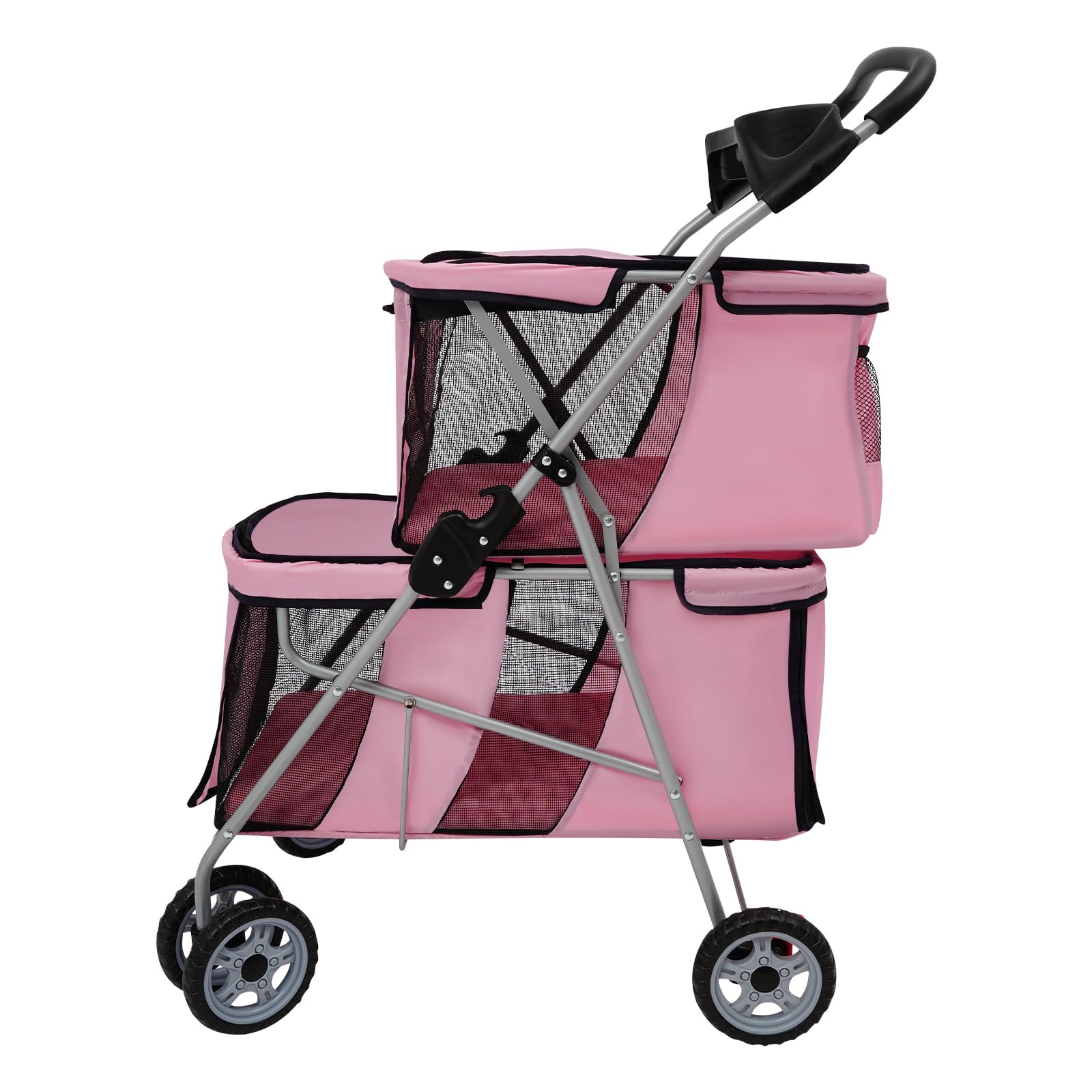 Passeggino per animali domestici, pieghevole, a doppio piano, per cani e gatti di piccola e media taglia, per esterni, parchi, passeggiate 55 x 69 x 101 cm