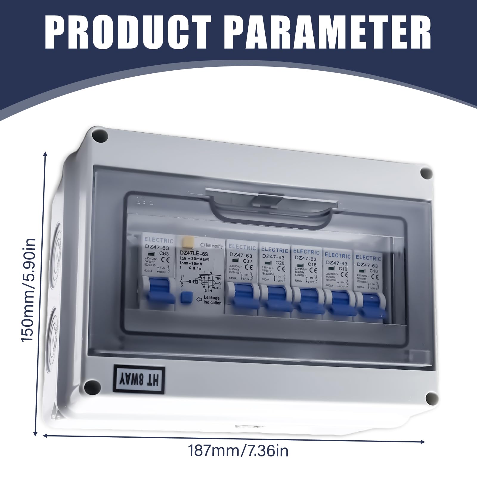Caja de fusibles, caja de distribución, distribuidor de corriente para construcción, distribuidor de pared con interruptor de protección Fi, IP65, resistente al agua, distribuidor de corriente para
