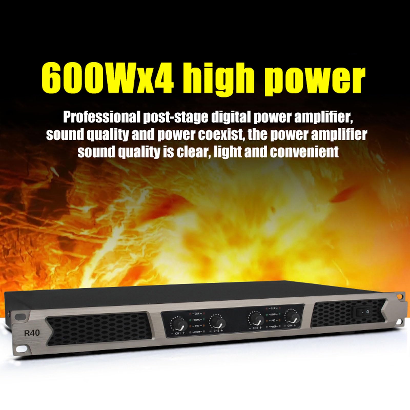 Amplificatore Di Potenza Digitale 600Wx4, Amplificatore Audio Professionale Per La Casa Con Luce LED + Manopola Del Volume, Uscita Indipendente a 4 Canali, Per Spettacoli Sul Palco, Conferenze, KTV