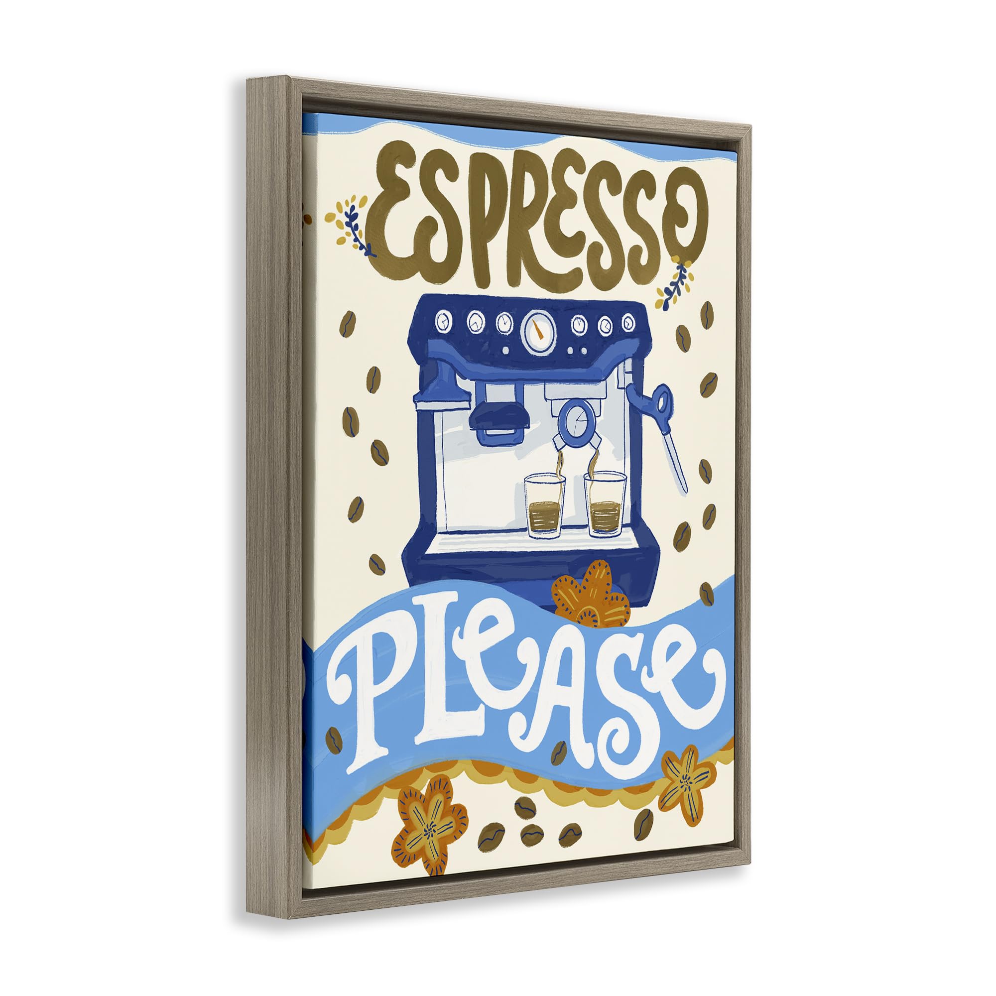 Stupell Industries Connie Summers Kunstdruck auf Leinwand, Motiv Espresso Please Whimsical Beans, goldgerahmt, 53,3 x 43,2 cm
