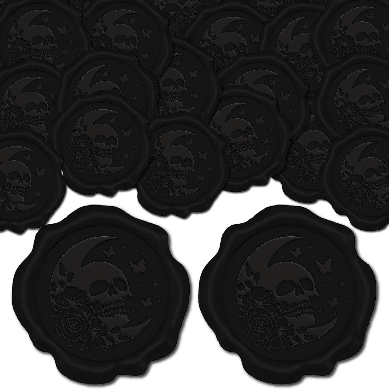 Sceau de cire squelette lune autocollant noir pour invitation Halloween et papeterie gothique