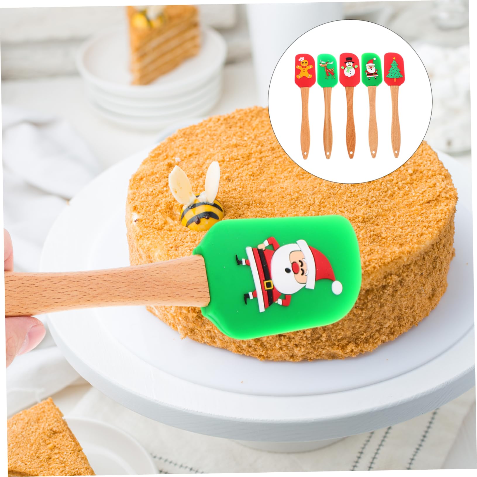 Spatole da Forno in Silicone Alimentare 5 Pezzi Set per Uso Domestico Design Natalizio Ergonomico Utensili da Cucina per Preparazione Dolci Festa Famiglia