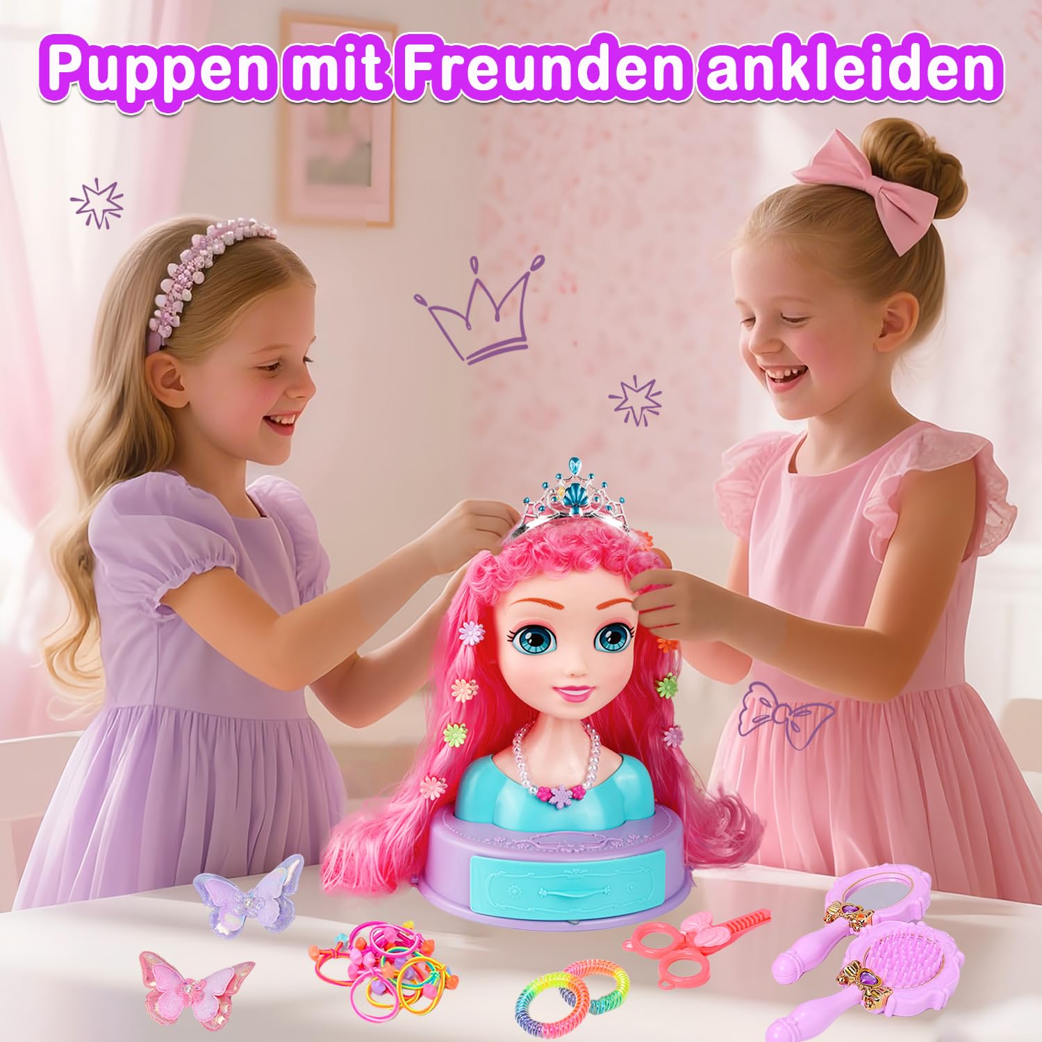 4 in 1 Doll Head for Hair Styling Kids 9 pollici, 41 pezzi Hair Salon Toys Kit Princess Accessories Pretend Play Toys Birthday Gifts for 3-8 anni Old Girls