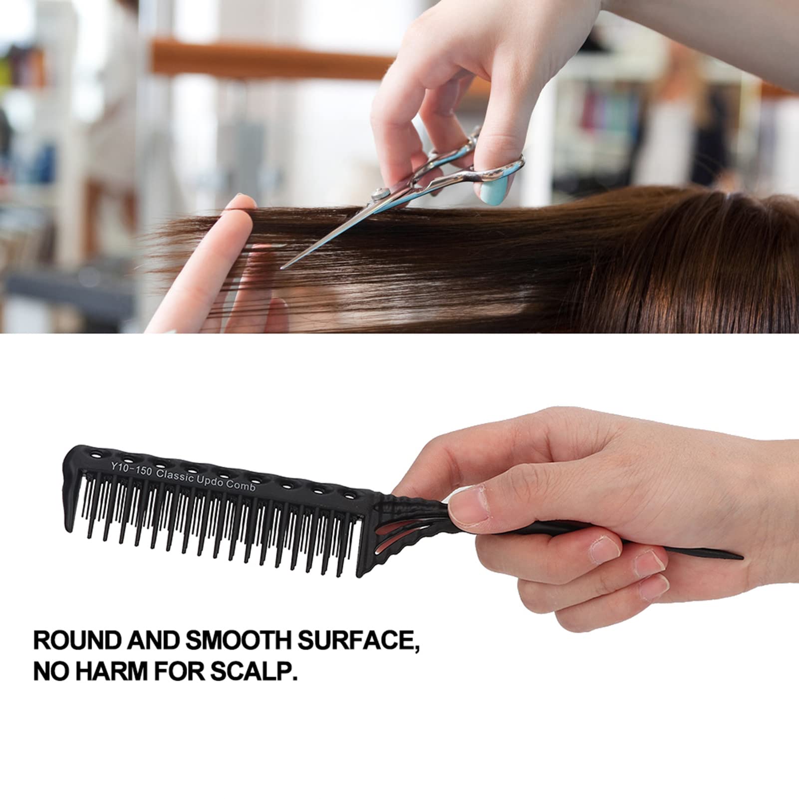 Haosie Tail Comb, 3 Rows of Teeth ABS Parting Comb, Pin Tail Comb Suitable for Hair Salon Use (Black), Standard - Image 2