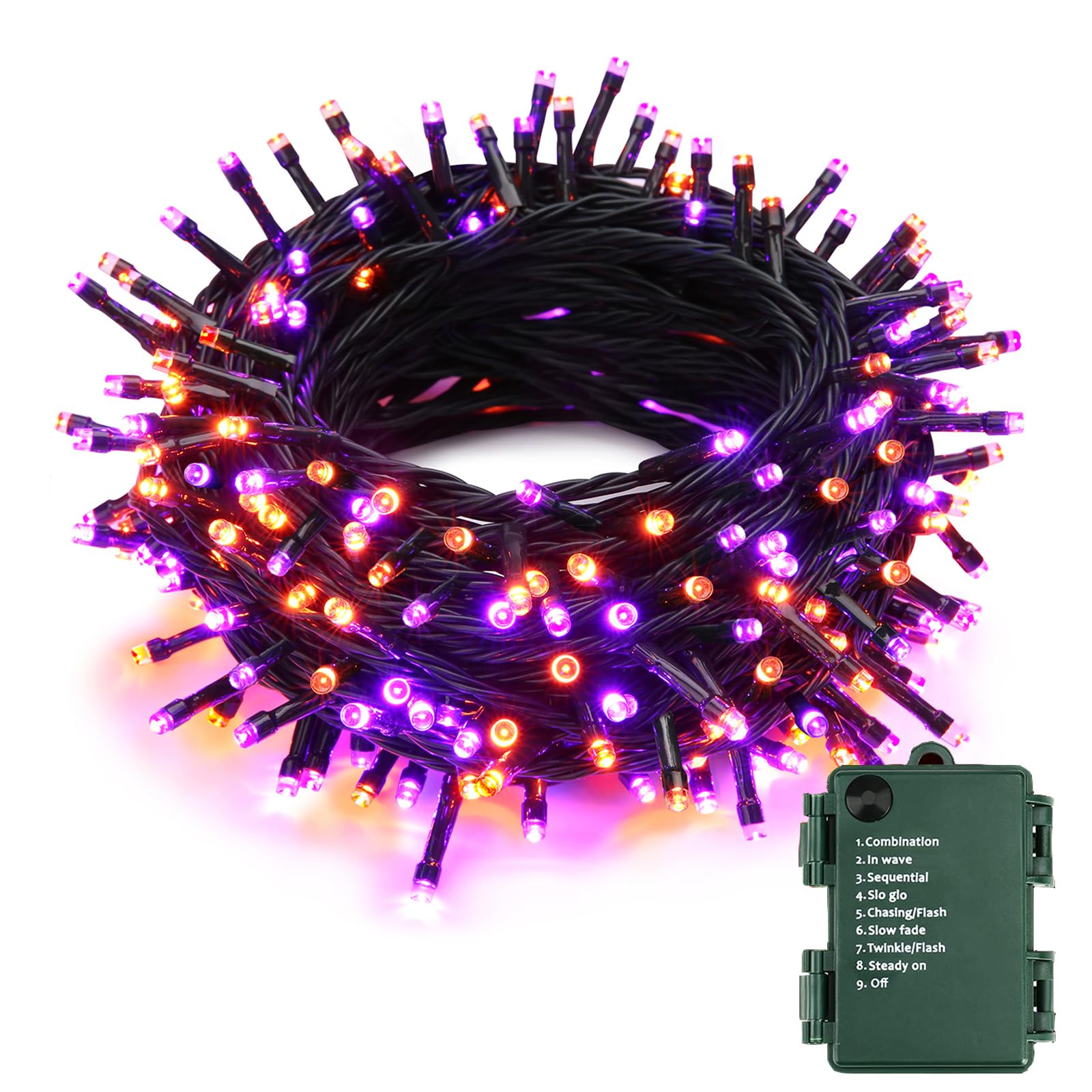 PhilzOps Halloween Orange Purple Fairy Lights, 10 m 100 LED Autumn Indoor Battery Operated 8 Modes Waterproof for Thanksgiving Outdoor Balcony Room Table Party — image 1