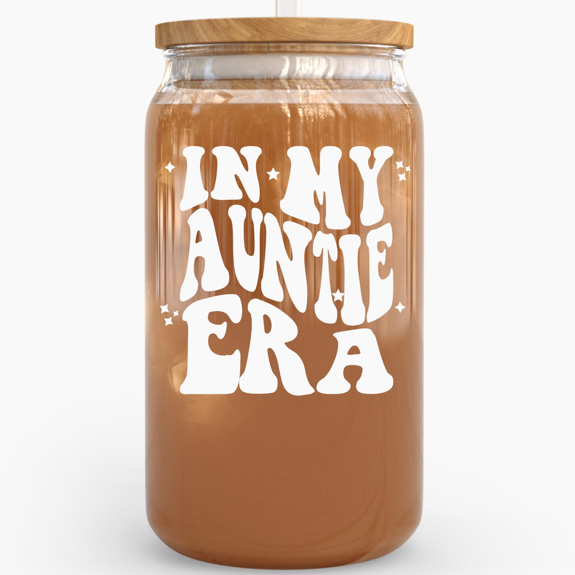 KLUBIKLUBI In My Auntie Era Cup - Best Auntie Gifts From Niece Nephew 16oz Glass Cups with Lids and Straws, Cool Auntie Gift Ideas Mug - Baby Announcement, Birthday Mugs