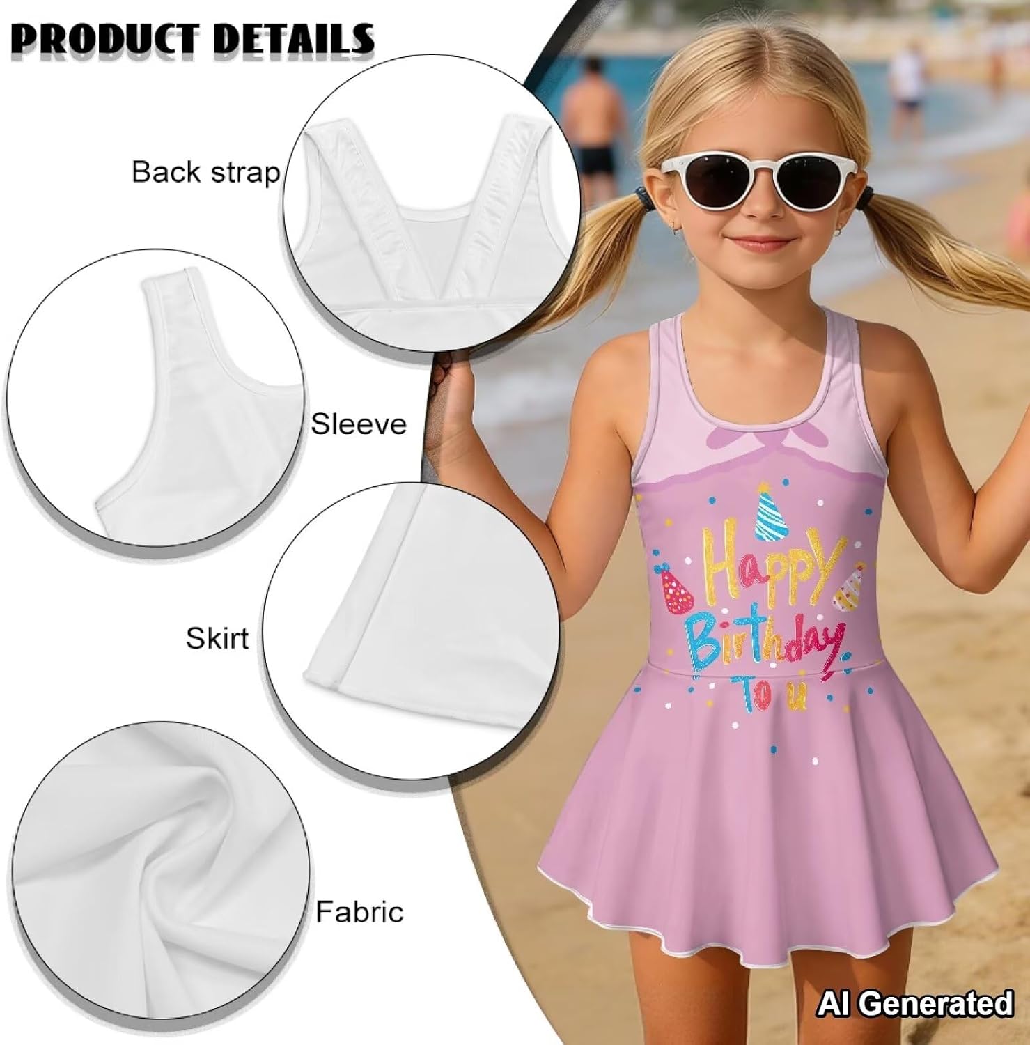Girls Bathing Suit One Piece Swimsuits Ruffles Swimwear with Skirt UPF 50+ Sun Protection for Kids Child Beach