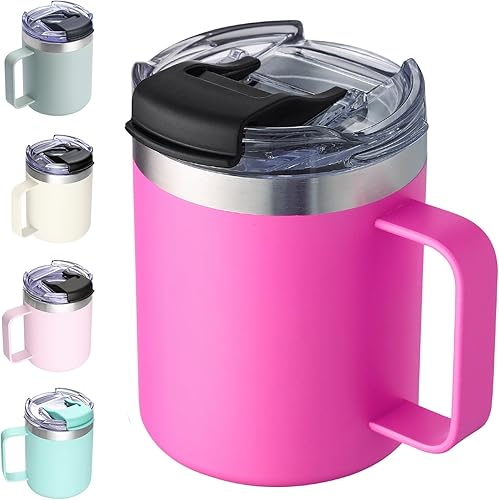 Miniatura 27 de Taza para café de acero inoxidable aislado con asa, de doble pared con tapa (12 onzas) Tapa giratoria: negro,Tapa giratoria: azul marino,Tapa
