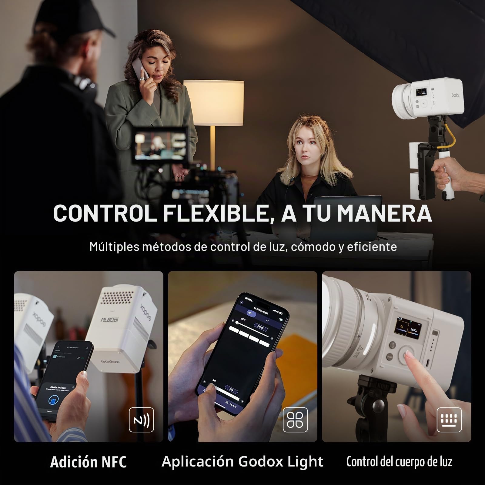 GODOX ML80Bi - Luz LED de Video con batería Bicolor 2800-6500K CRI/TLCI 96+, Sistema magnético de Montaje rápido, 11 Efectos FX, atenuación 0-100% para luz de videorgrafía para vlogging y filmación