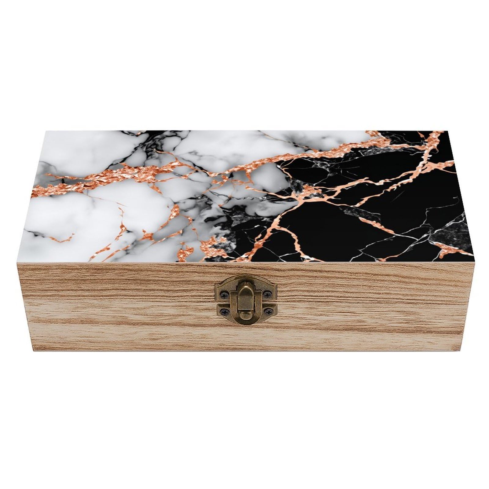 asbwuo Copper Veined Marble Texture Vintage Wooden Keepsake Box