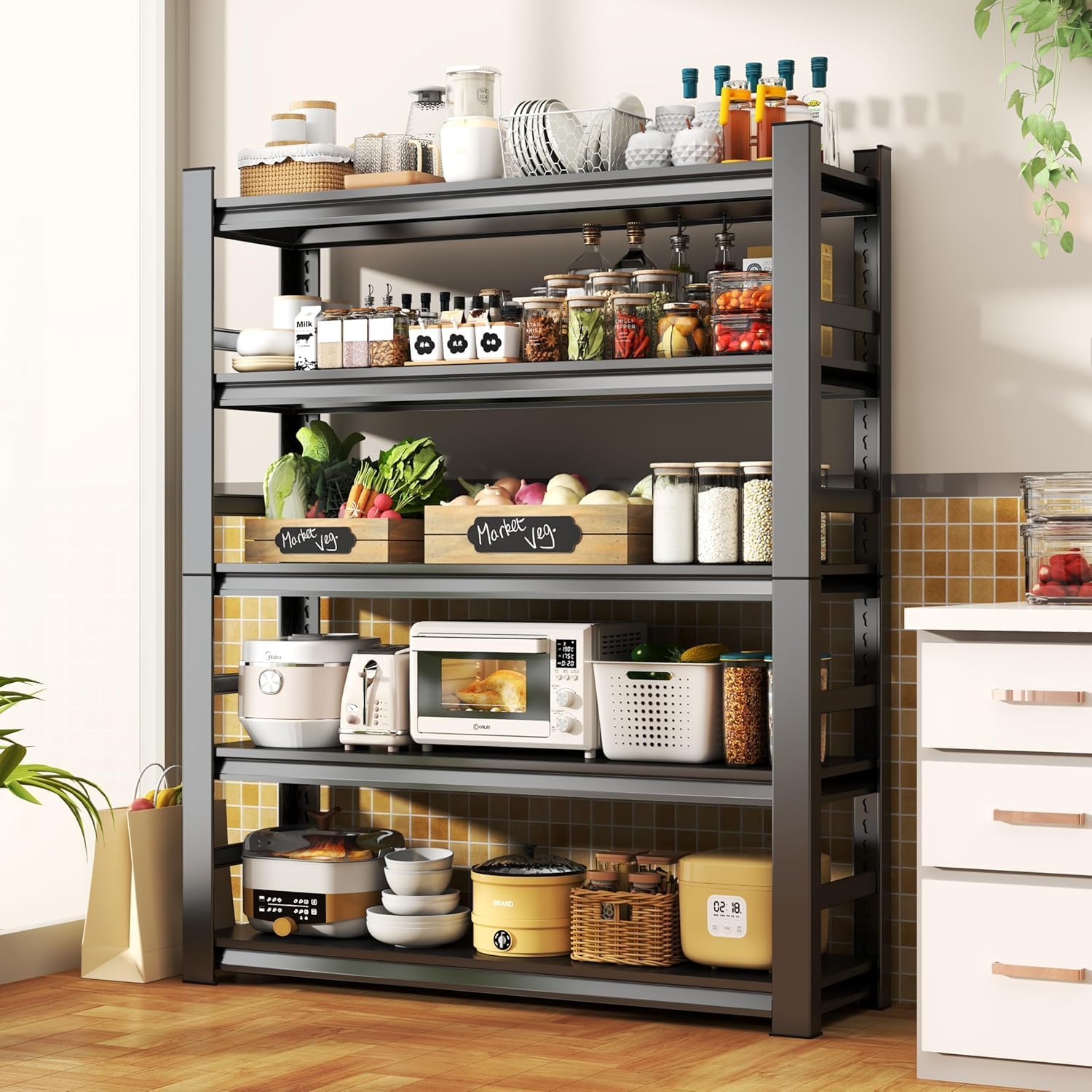 Kitchen Storage Shelves, Free Standing All Steel Metal Shelving for Appliances Organizer, Microwave/Ovens/Toasters/Coffee Makers, 3000LBS Capacity, 5Tier-47"Wx18"Dx78"H with Sides, 78" Tall Shelf