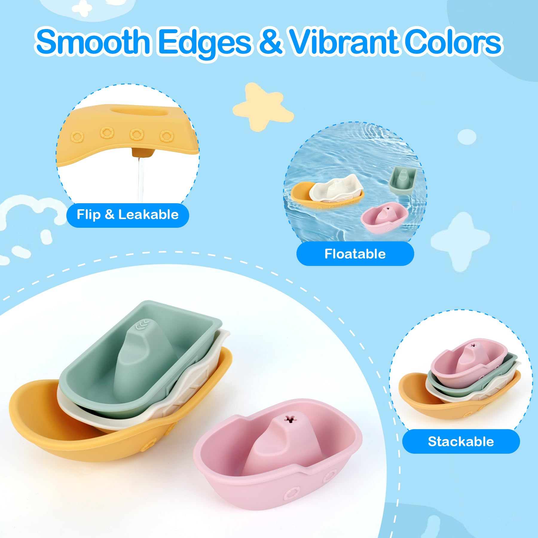 MCGMITT Juguetes Montessori para Bebés Set de Baño de Silicona 12 Piezas BPA-Free Juguetes Flotantes, Vasos Apilables, Patitos, Juguete Educativo Sensorial para Desarrollo Cognitivo Regalo 6-36 Meses