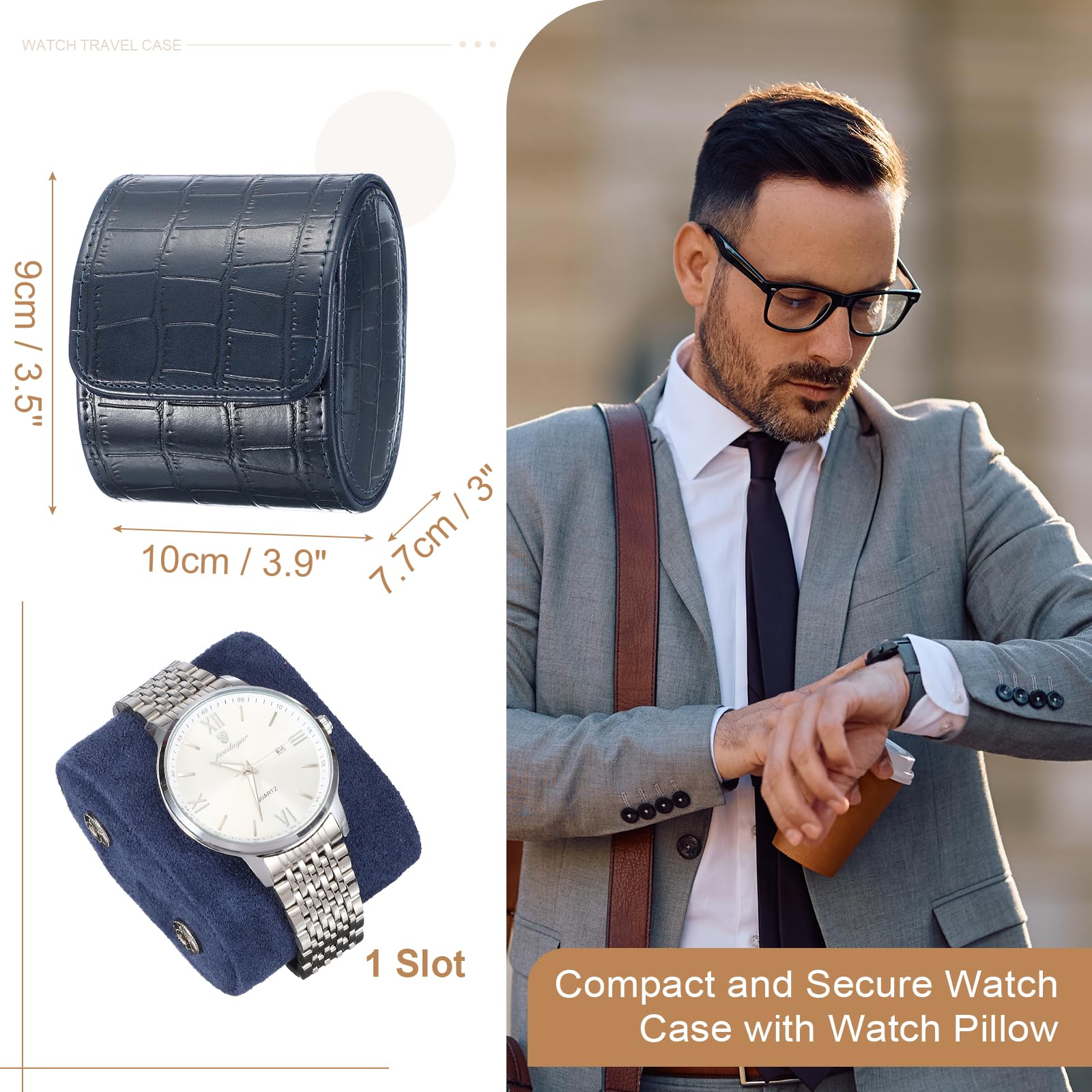 Custodia da viaggio per orologio da uomo in pelle con motivo coccodrillo, astuccio arrotolabile per orologio, scatola portaoggetti portatile per orologio, ideale per Natale, compleanno e anniversari