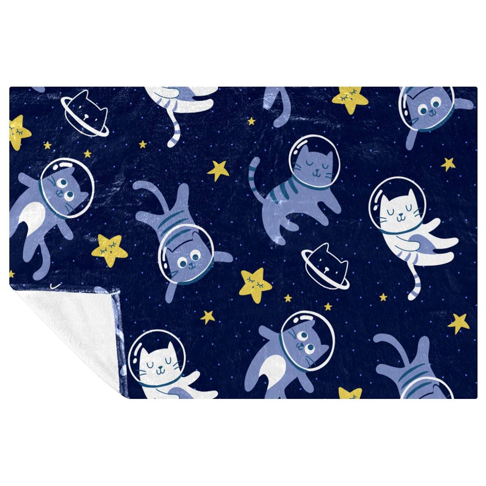 Couverture chats dans l'espace en polaire douce 150x100 cm pour lit et canapé