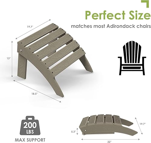 Miniatura 2 de GREENVINES Adirondack-Ottoman  Grano de madera  Juego de 2  Plástico HDPE  Reposapiés para exteriores  Todo clima  Reposapiés  Reposapiés  Taburete