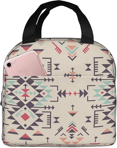 weecool Lonchera nativa americana para mujeres y hombres, bonita lonchera aislada de nativos americanos con bolsillo frontal para trabajo, picnic y
