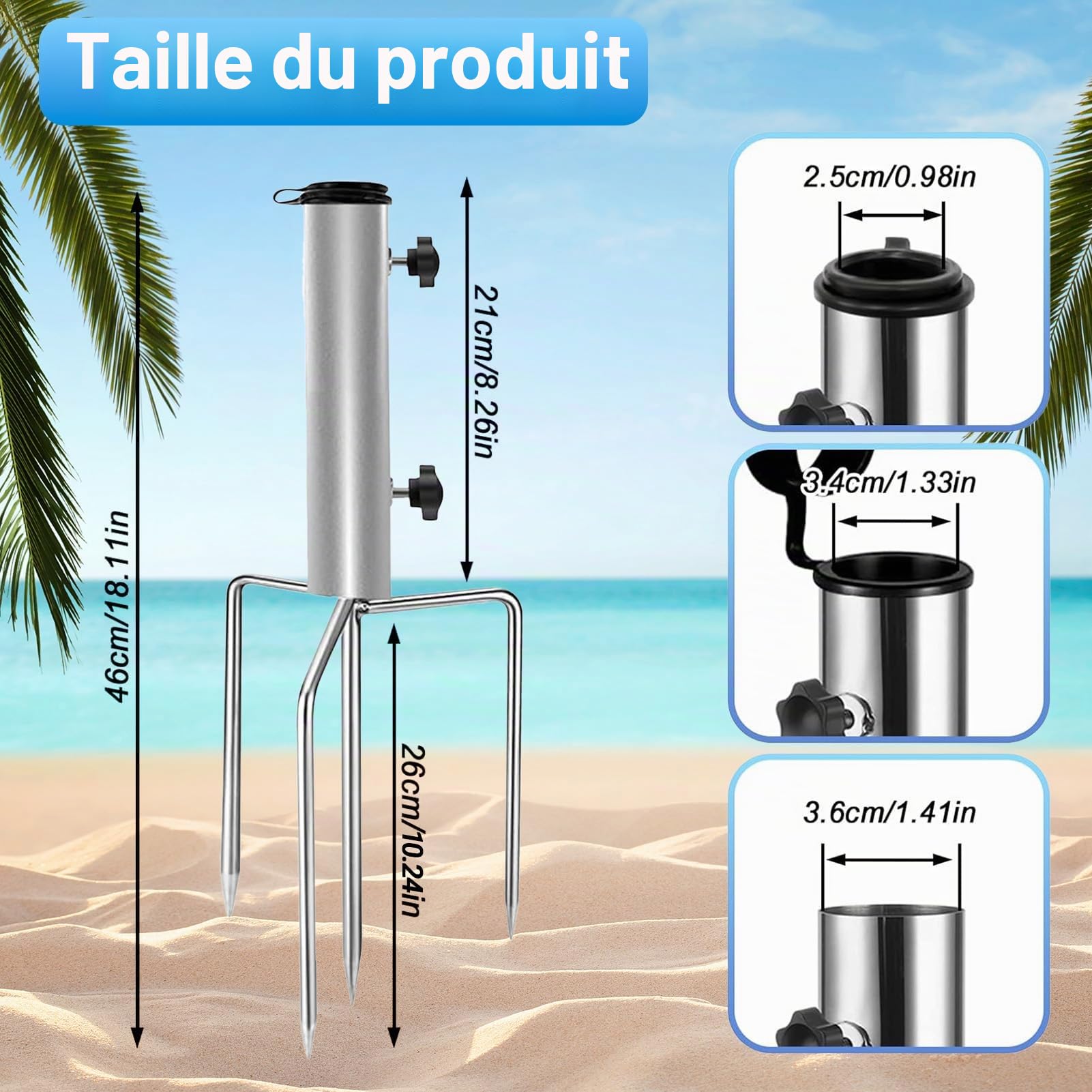 GOZYLA Pied de parasol avec pic de pelouse 4 dents : support de parasol mobile pour l'extérieur en acier