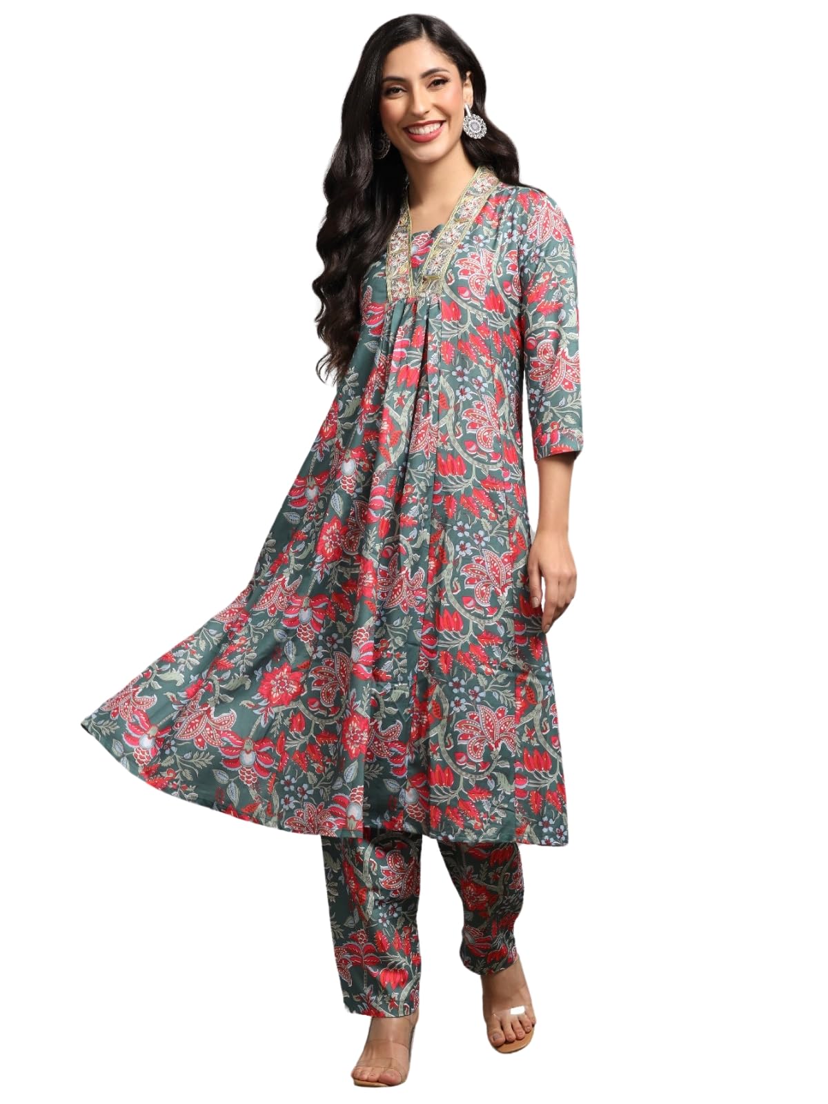 Om Sai Latest Creation Alia Cut Kurta Set For Women | Alia Cut Anarkali Set For Women | Embroidery Kurta Set For Women. (Xxx-Large, Olive)