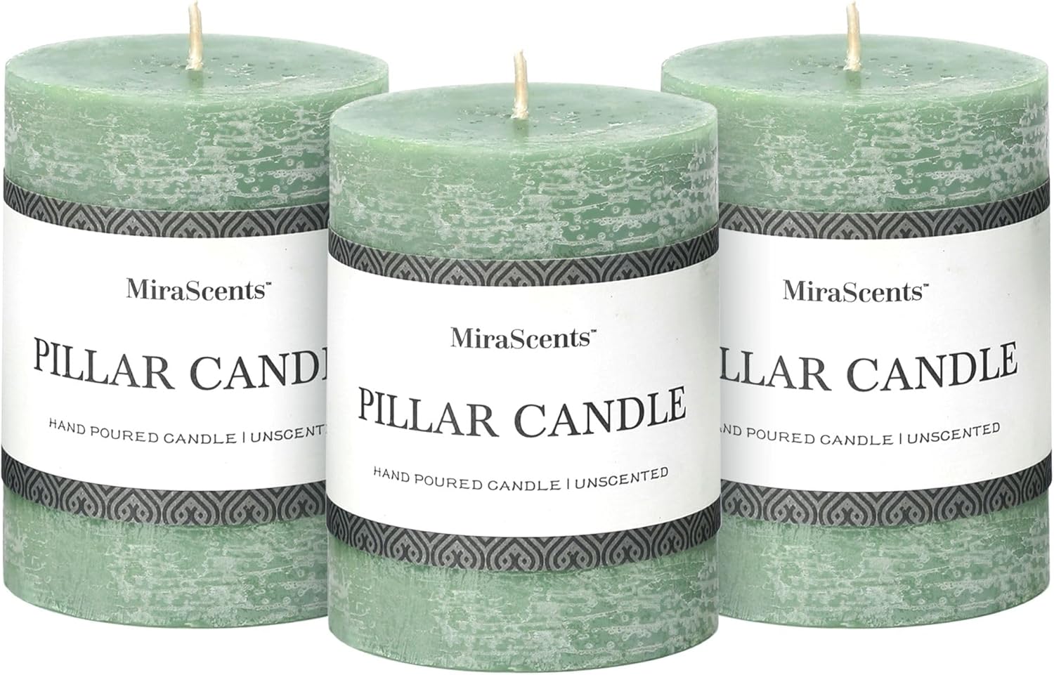 3×4 Inch Sage Green Pillar Candles – Set of 3, Unscented, Long Burning, Smokeless Dripless Candles for Spring Home Decor, Dinner Table, Bathroom, Rustic Decor