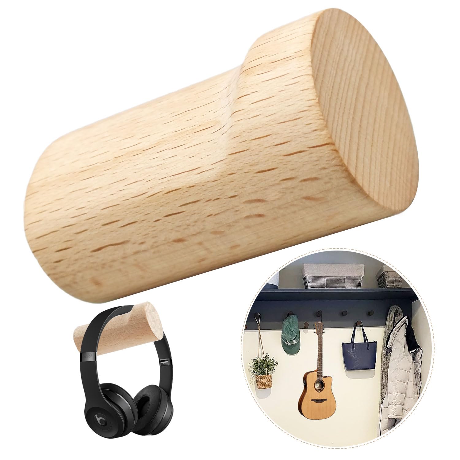 Wooden Coat Hooks Wall Mounted for Hanging Heavy Duty,Small Rustic Purse Hangers Hook for Towel,Key Hat,Clothes,Backpack,Plant,Dog Leash