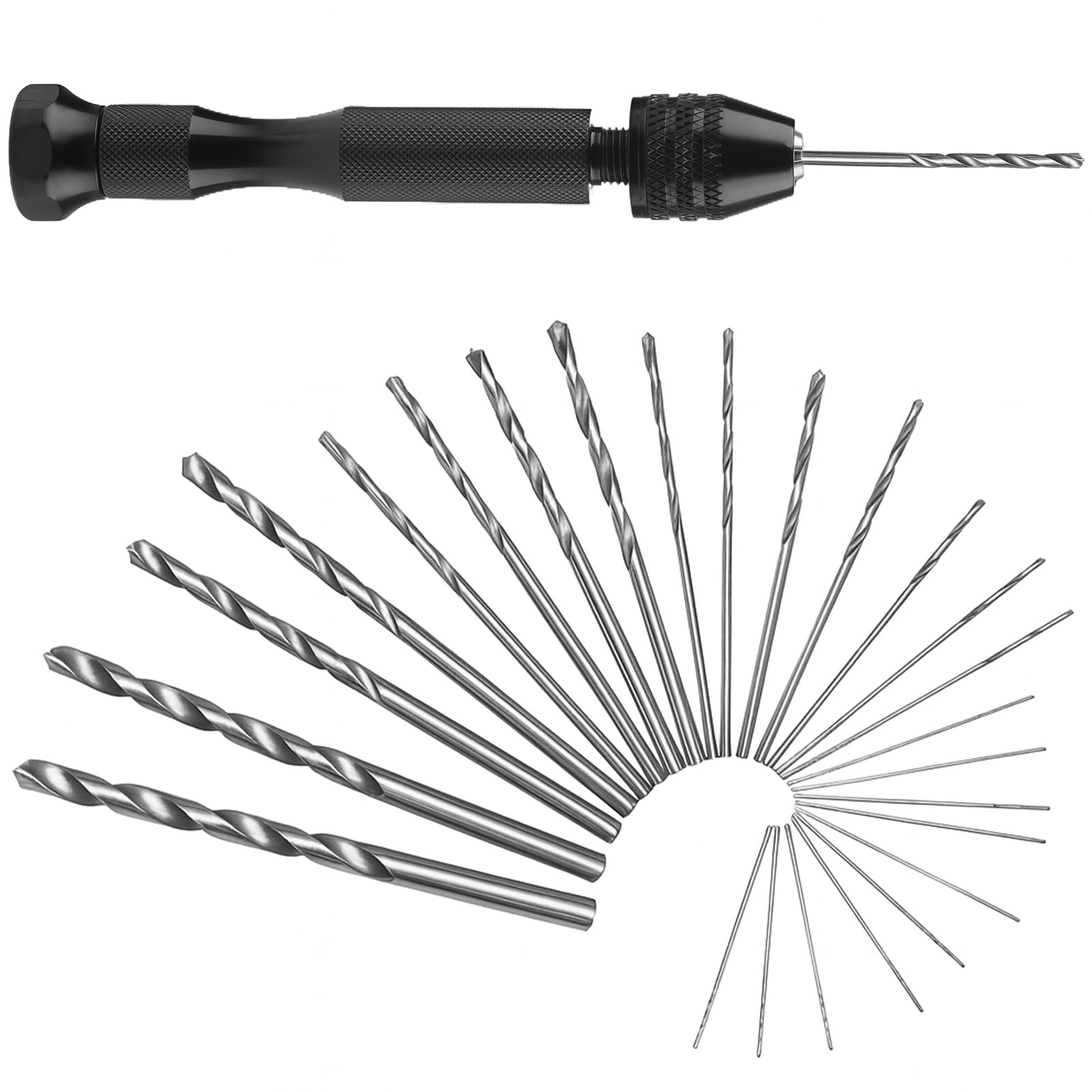 MIni Trapano a Mano Twist Drill Bits, 25pcs Trapano Elicoidale Trapano Manuale per Fai Da Te Gioielli, Metallo, Legno, Senza Fili, Utensili Rotanti per Adulti Lavoro di Precisione