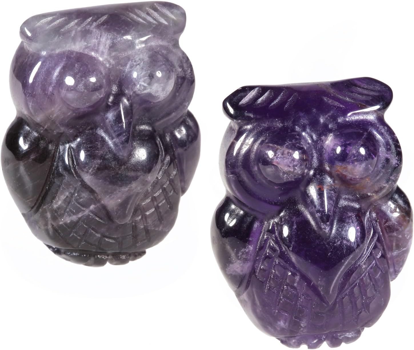 Nupuyai Pack of 2 Hand Carved Owl Stone Statue, Mini Stone Animal Figurines for Home Office Table Desk Decoration, Amethyst