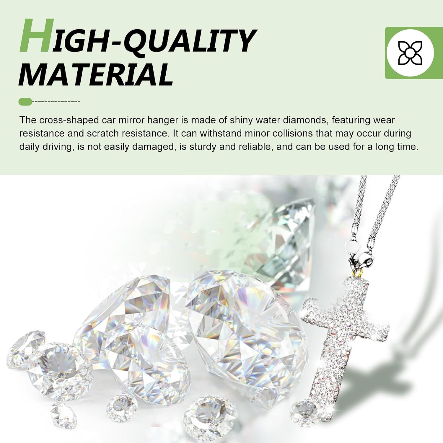 1 PC Bling Cross Hanging Ornament, Crystal Rhinestone Rear View Mirror Pendant, Universal Interior Religious Rearview Mirror Decoration Charm Accessories, for Most Cars, Trucks, SUVs (Silver) image 4