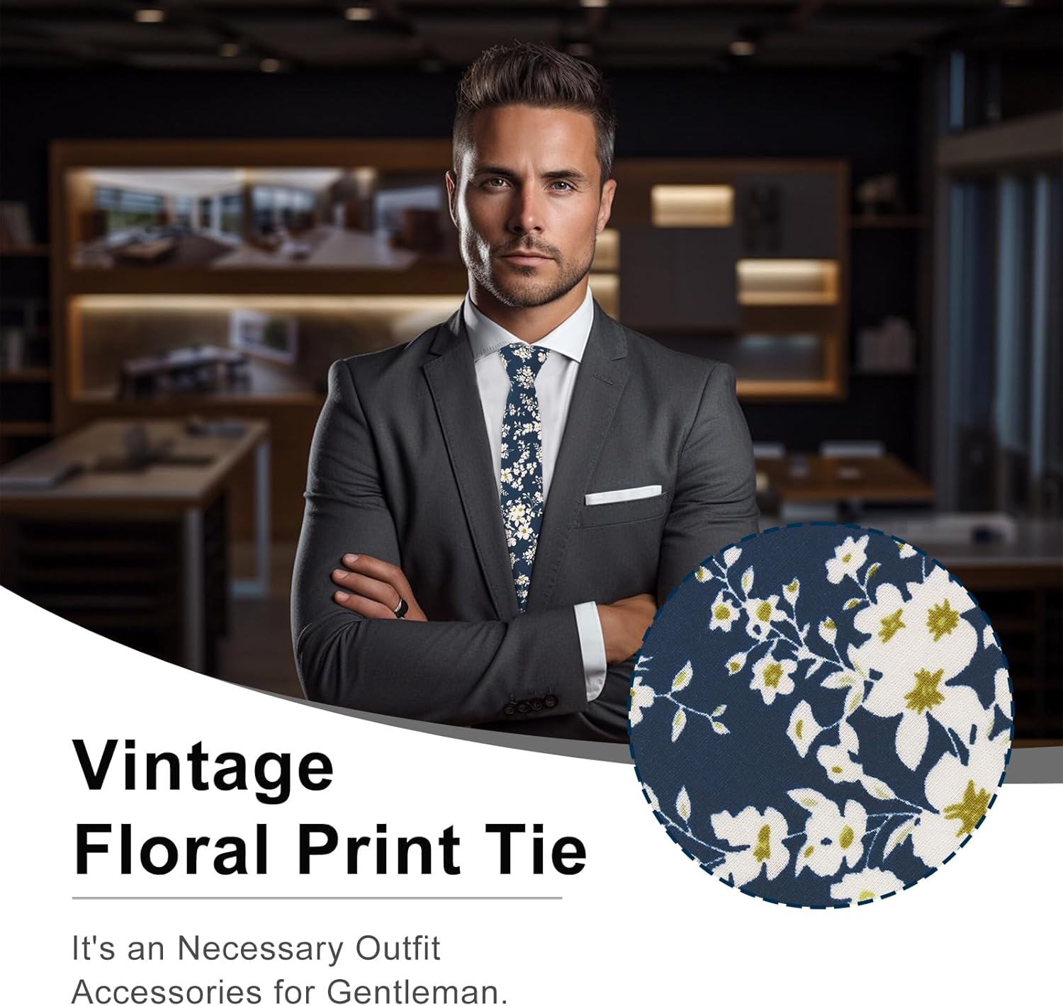 Ties for Men, Sage Green Cotton Floral Tie 2.76" Flower Printed Men's Neckties for Wedding/Groomsmen/Suit/Party - Image 3