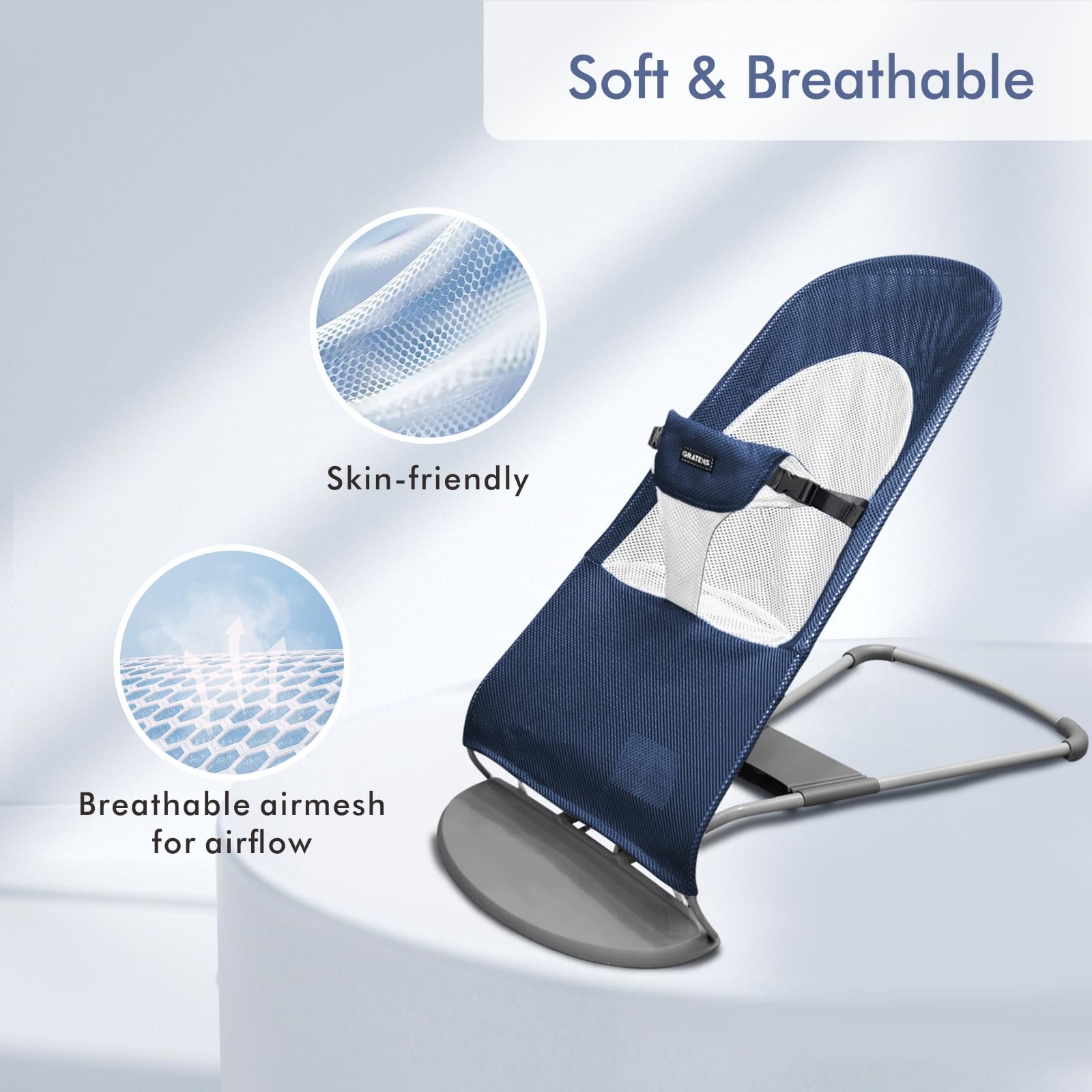 iGRATENS Siège en tissu pour transat – Housse pour transat Baby Bjorn Balance Soft & Bliss, maille ventilée, douce pour la peau, lavable en machine, bleu marine