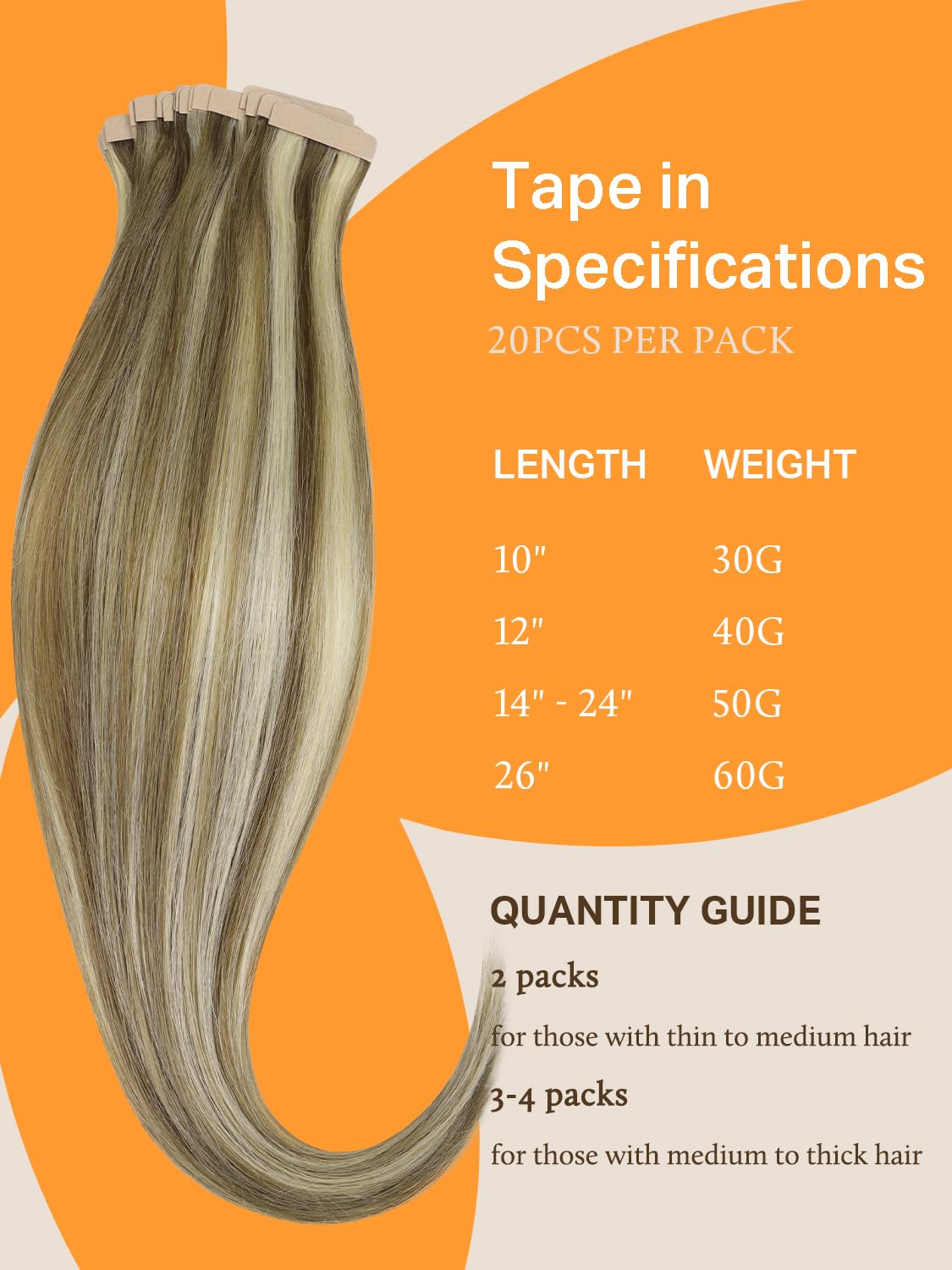 DOORES Tape in Human Hair Extensions, Light Brown Highlighted Medium Blonde 22 Inch 50g 20pcs, Tape in Hair Extensions Remy Straight - Image 4