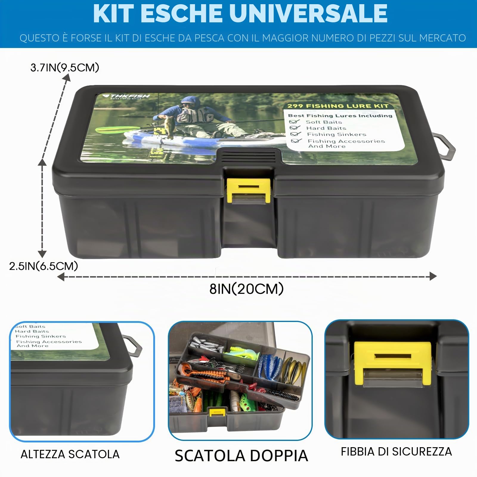 THKFISH Kit di esche da pesca, 299 pezzi Kit Mare Accessori per acqua dolce Inclusa ami da Pesca piombini Esche Artificiali Spinning Attrezzatura da Pesca, regalo perfetto