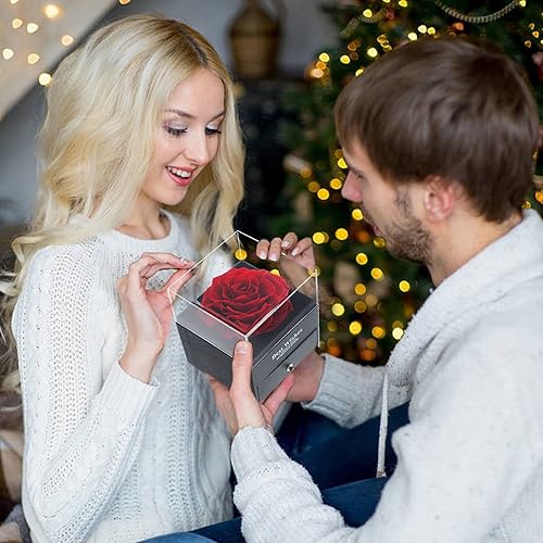 Miniatura 4 de Lafloraita Rosa real roja preservada con collar de corazón de cristal, regalos románticos, cajas de joyería con collar