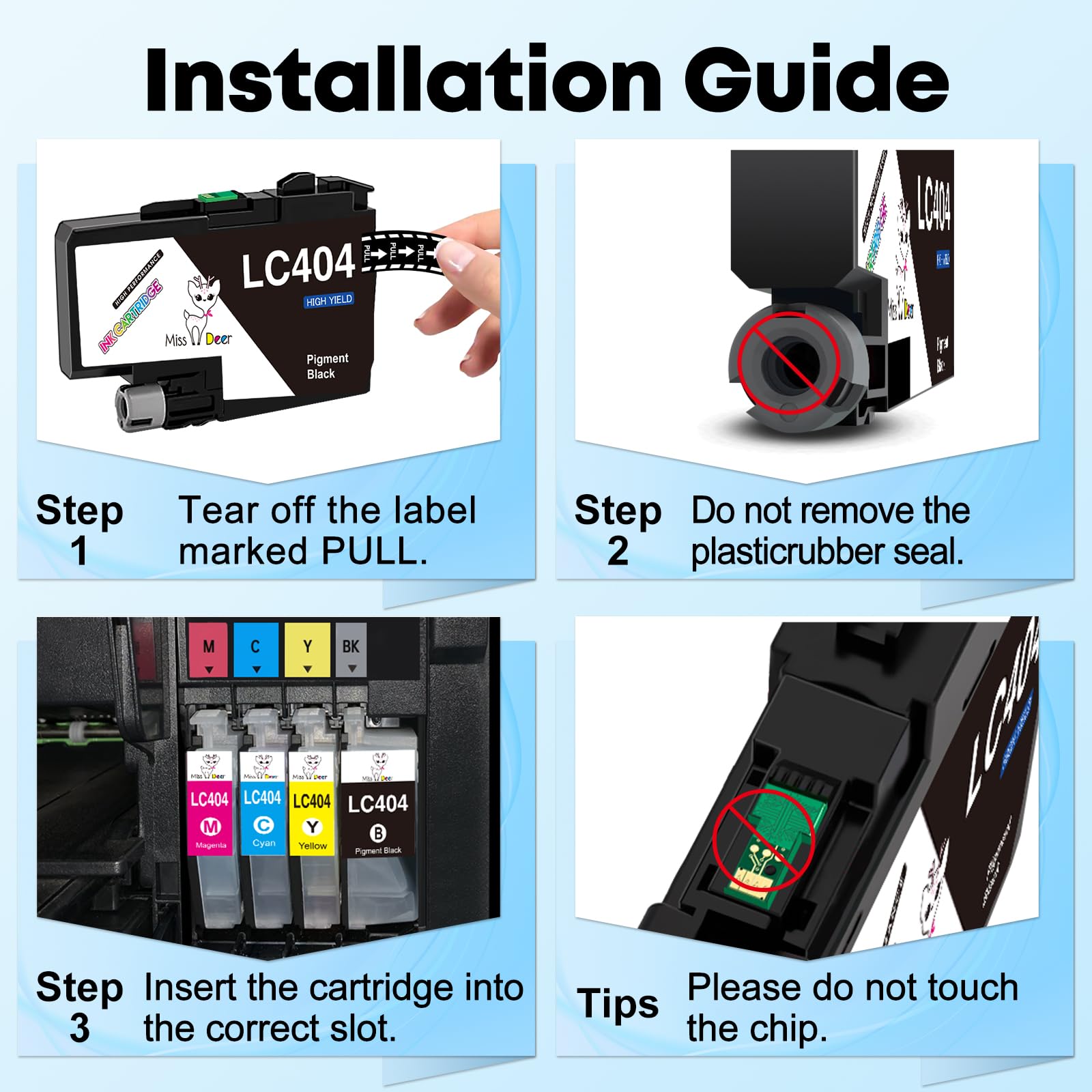 Miss Deer LC404 XL Ink Cartridges 4-Pack Compatible With Brother MFC-J1205W, MFC-J1215W Printers