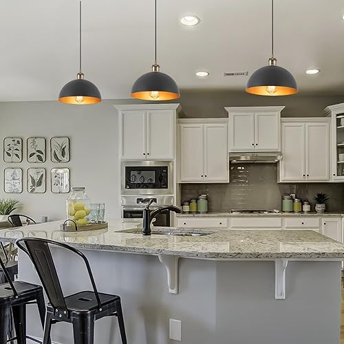 Miniatura 2 de Mini lámpara colgante negra con acabado dorado paquete de 3 unidades de casa de campo de 984 pulgadas lámpara colgante industrial retro para isla de